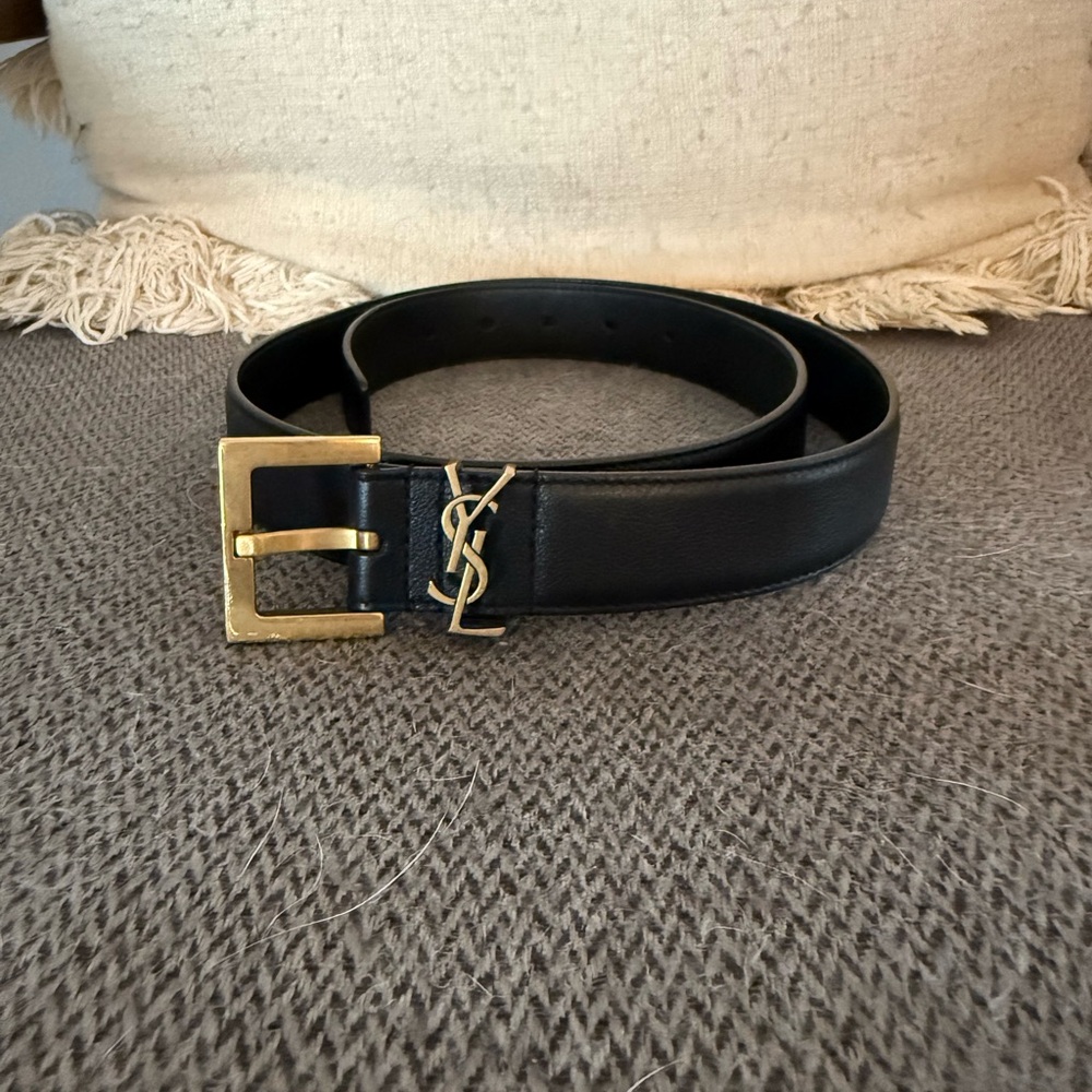 Yves Saint Laurent Black Belt with Gold Accents